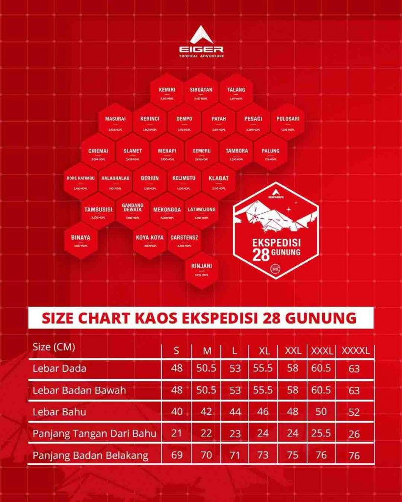 Size Chart Panduan Ukuran Kaos Ekspedisi 28 Gunung Edisi Spesial
