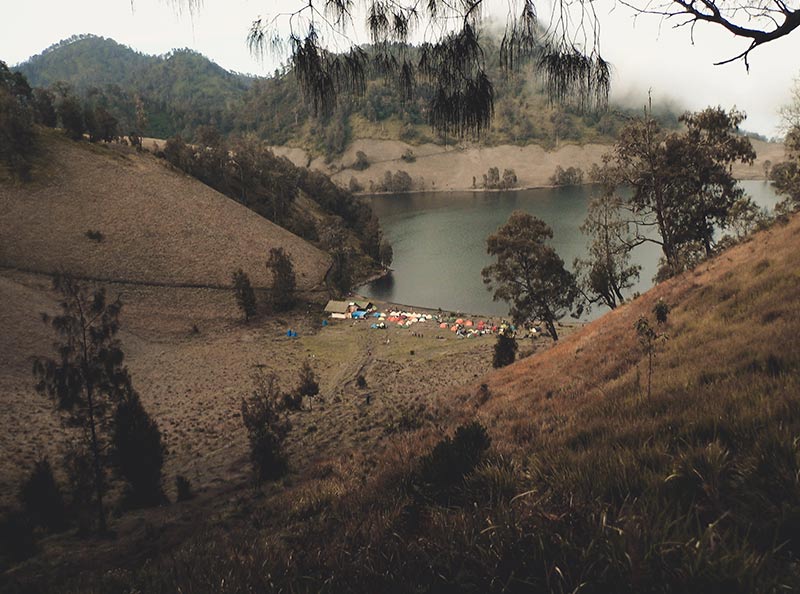 PEMANDANGAN INDAH SEMERU JAWA TIMUR DANAU, GUNUNG, DAN POHON