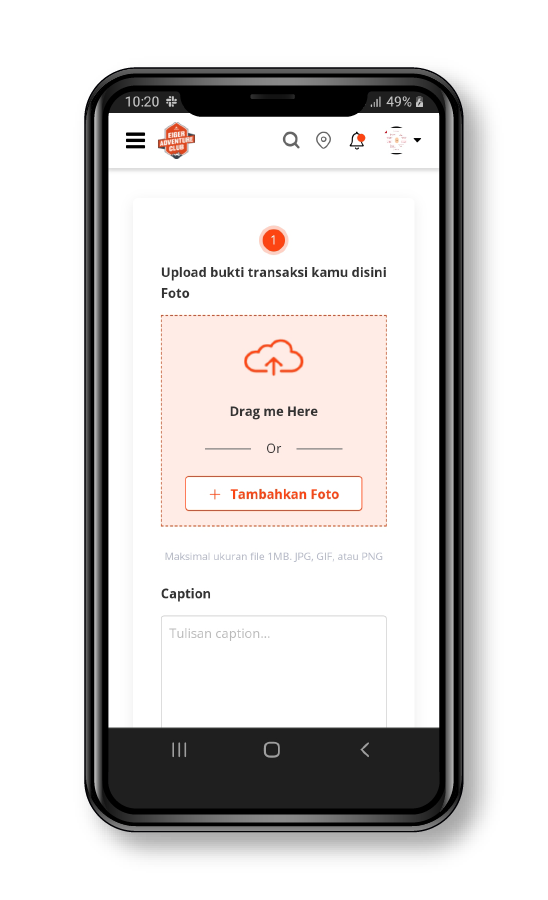 Upload bukti screenshot di menu Misi Saya yang sedang berjalan